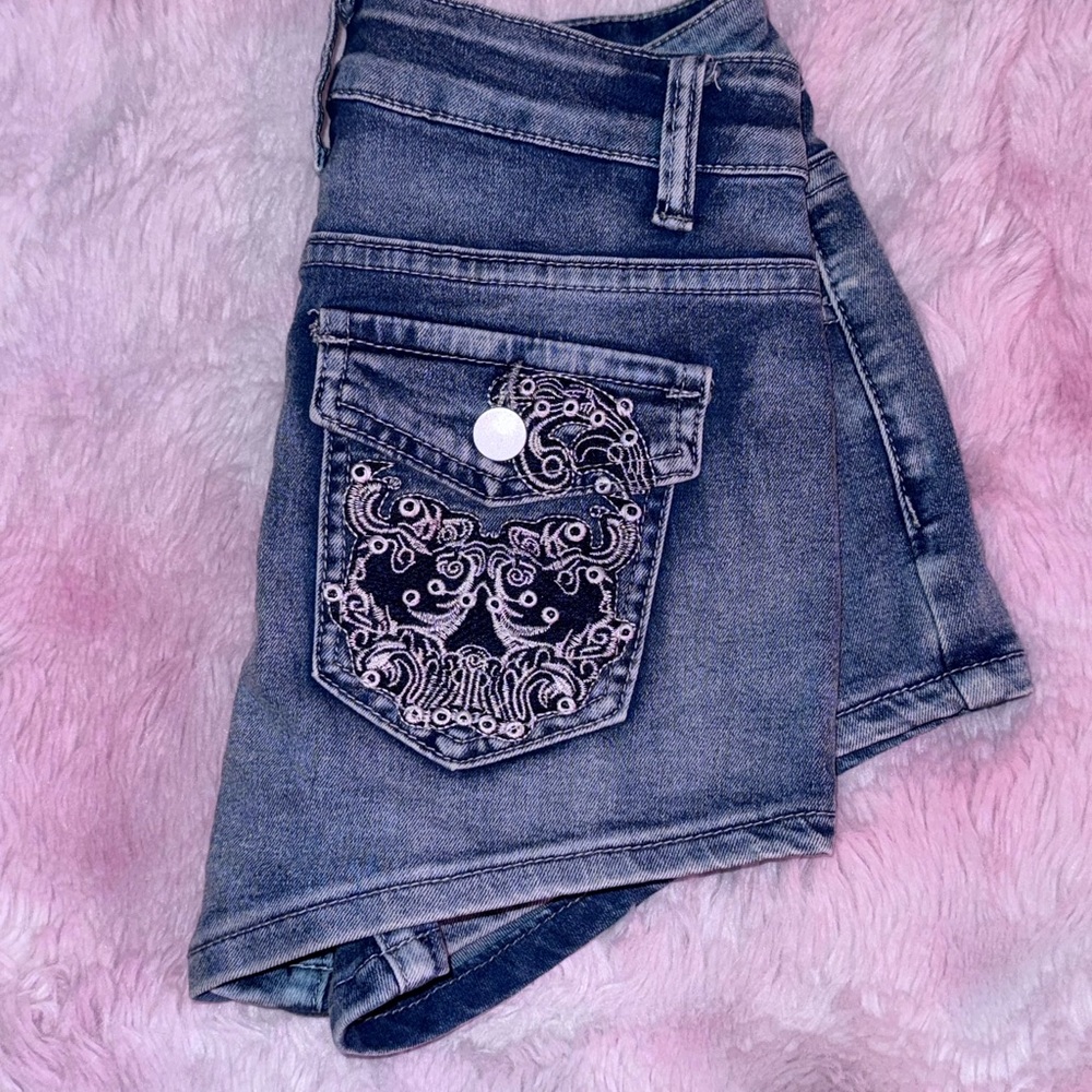 Embroidered Denim Shorts